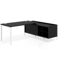 Mesa de oficina con pedestal estantes Kube fondo 80cm estructura blanca