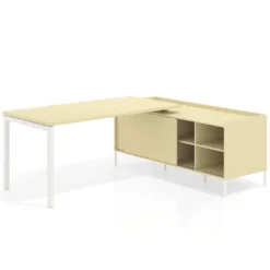 Mesa de oficina con pedestal estantes Kube fondo 80cm estructura blanca