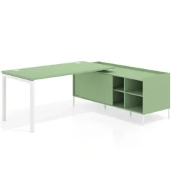 Mesa de oficina con pedestal estantes Kube fondo 80cm estructura blanca