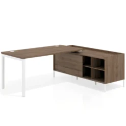 Mesa de oficina con pedestal estantes Kube fondo 80cm estructura blanca