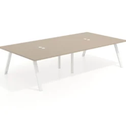 Mesa de oficina coworking doble UvePro fondo 166, cantos rectos, estructura blanca