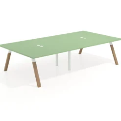Mesa de oficina coworking doble UvePro fondo 166, cantos rectos, estructura blanca/madera