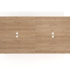 Mesa de oficina coworking doble UvePro fondo 166, cantos rectos, estructura blanca/madera