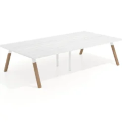 Mesa de oficina coworking doble UvePro fondo 166, cantos rectos, estructura blanca/madera