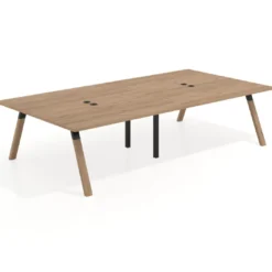 Mesa de oficina coworking doble UvePro fondo 166, cantos rectos, estructura negra/madera
