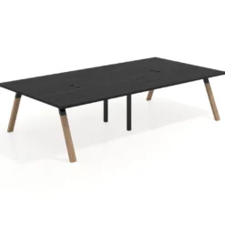 Mesa de oficina coworking doble UvePro fondo 166, cantos rectos, estructura negra/madera