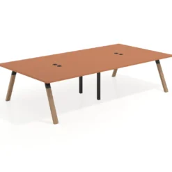 Mesa de oficina coworking doble UvePro fondo 166, cantos rectos, estructura negra/madera