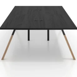 Mesa de oficina coworking doble UvePro fondo 166, cantos rectos, estructura negra/madera