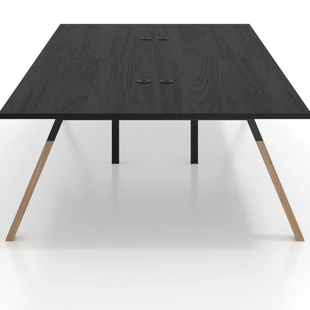 Mesa de oficina coworking doble UvePro fondo 166, cantos rectos, estructura negra/madera