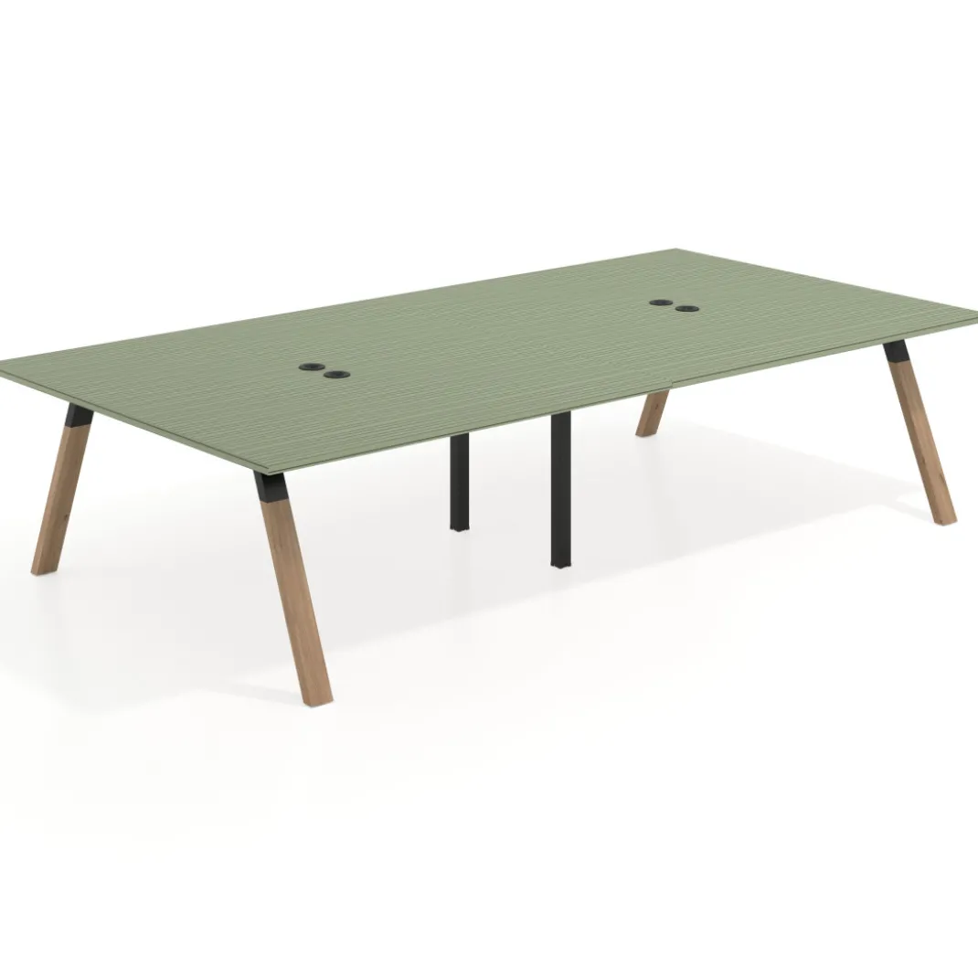 Mesa de oficina coworking doble UvePro fondo 166, cantos rectos, estructura negra/madera