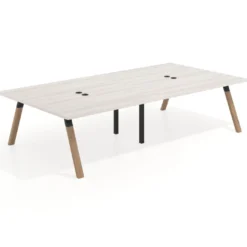 Mesa de oficina coworking doble UvePro fondo 166, cantos rectos, estructura negra/madera