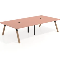 Mesa de oficina coworking doble UvePro fondo 166, cantos rectos, estructura negra/madera