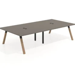 Mesa de oficina coworking doble UvePro fondo 166, cantos rectos, estructura negra/madera