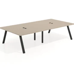 Mesa de oficina coworking doble UvePro fondo 166, cantos rectos, estructura negra