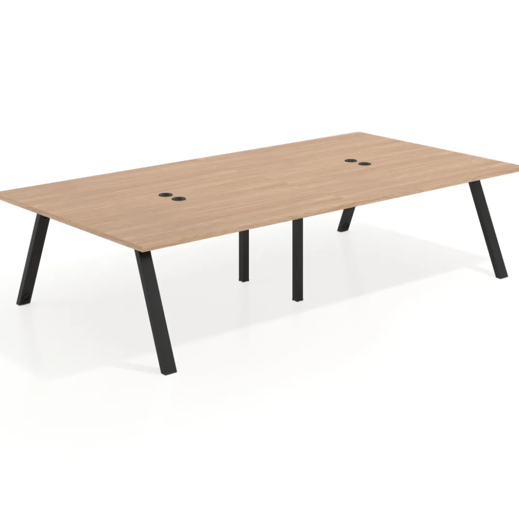 Mesa de oficina coworking doble UvePro fondo 166, cantos rectos, estructura negra