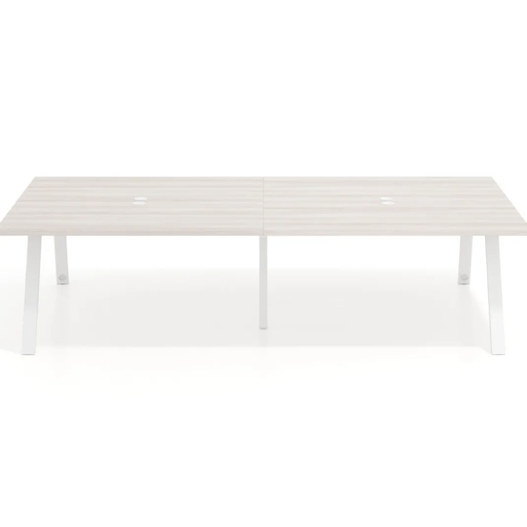 Mesa de oficina coworking doble UvePro fondo 166, cantos rectos, estructura blanca