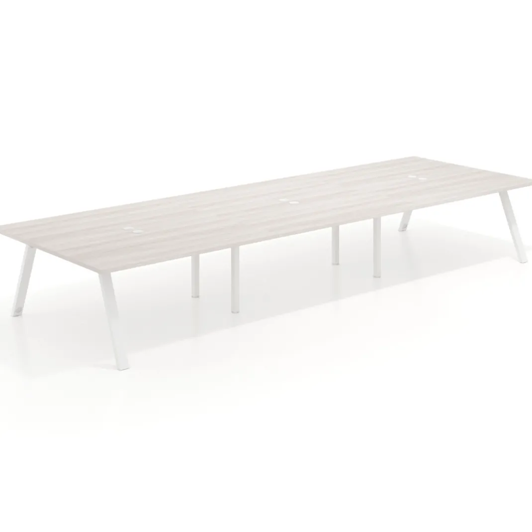 Mesa de oficina coworking triple UvePro fondo 166, cantos rectos, estructura blanca