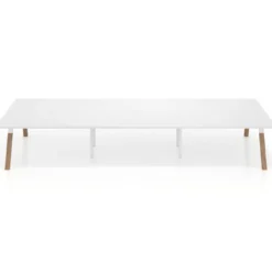 Mesa de oficina coworking triple UvePro fondo 166, cantos rectos, estructura blanca/madera