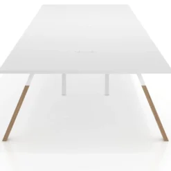 Mesa de oficina coworking triple UvePro fondo 166, cantos rectos, estructura blanca/madera