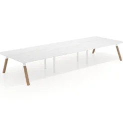 Mesa de oficina coworking triple UvePro fondo 166, cantos rectos, estructura blanca/madera