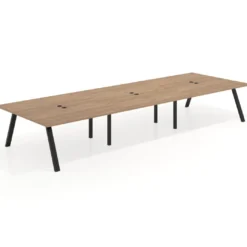 Mesa de oficina coworking triple UvePro fondo 166, cantos rectos, estructura negra