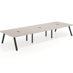 Mesa de oficina coworking triple UvePro fondo 166, cantos rectos, estructura negra