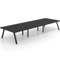 Mesa de oficina coworking triple UvePro fondo 166, cantos rectos, estructura negra