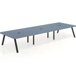 Mesa de oficina coworking triple UvePro fondo 166, cantos rectos, estructura negra