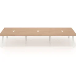 Mesa de oficina coworking triple UvePro fondo 166, cantos rectos, estructura blanca
