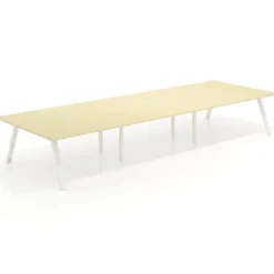 Mesa de oficina coworking triple UvePro fondo 166, cantos rectos, estructura blanca