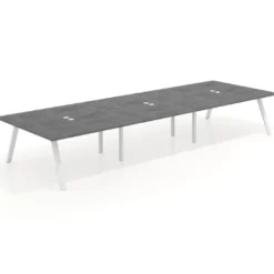 Mesa de oficina coworking triple UvePro fondo 166, cantos rectos, estructura blanca