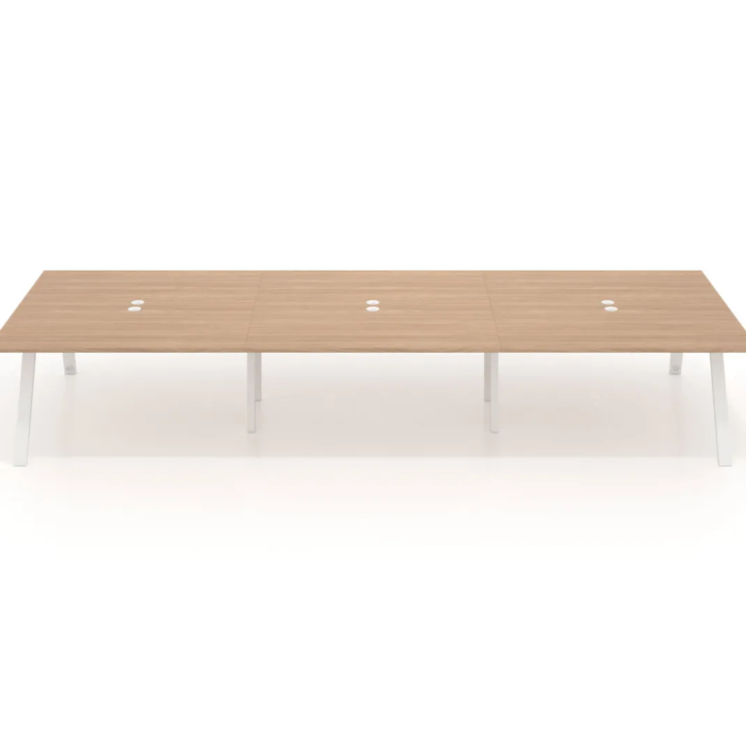 Mesa de oficina coworking triple UvePro fondo 166, cantos rectos, estructura blanca
