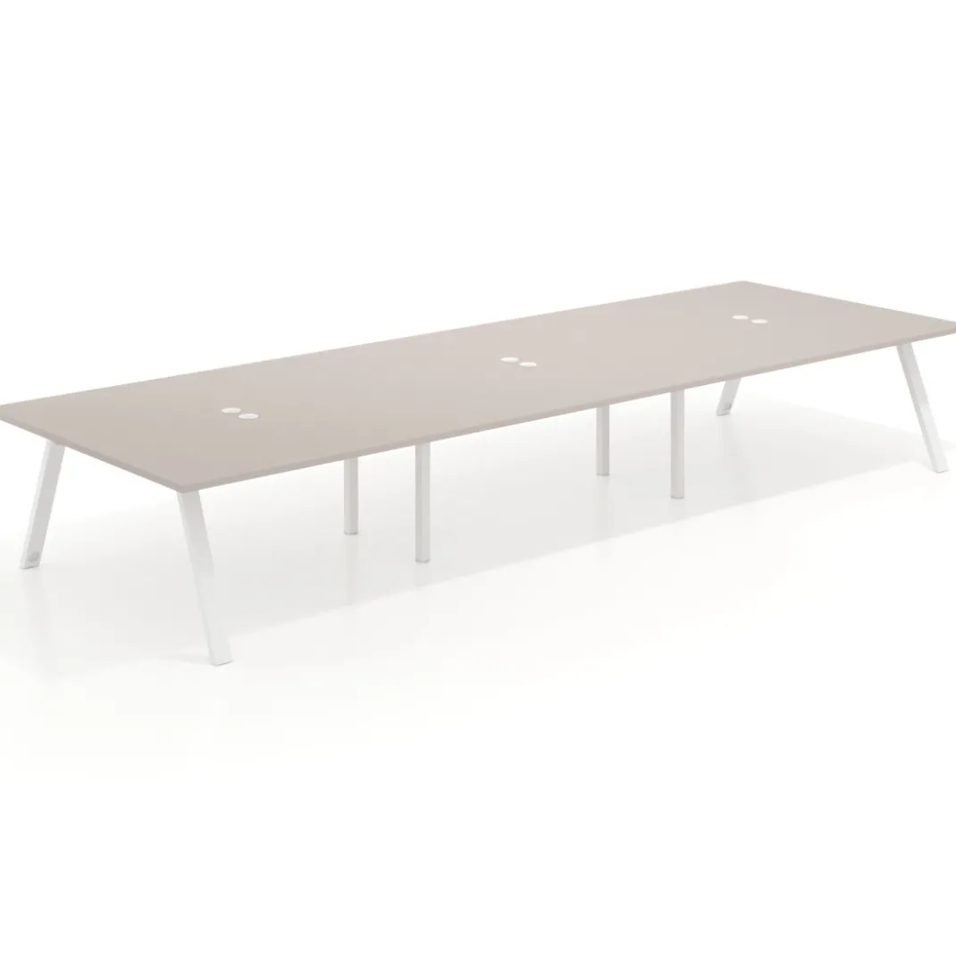 Mesa de oficina coworking triple UvePro fondo 166, cantos rectos, estructura blanca