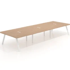 Mesa de oficina coworking triple UvePro fondo 166, cantos rectos, estructura blanca