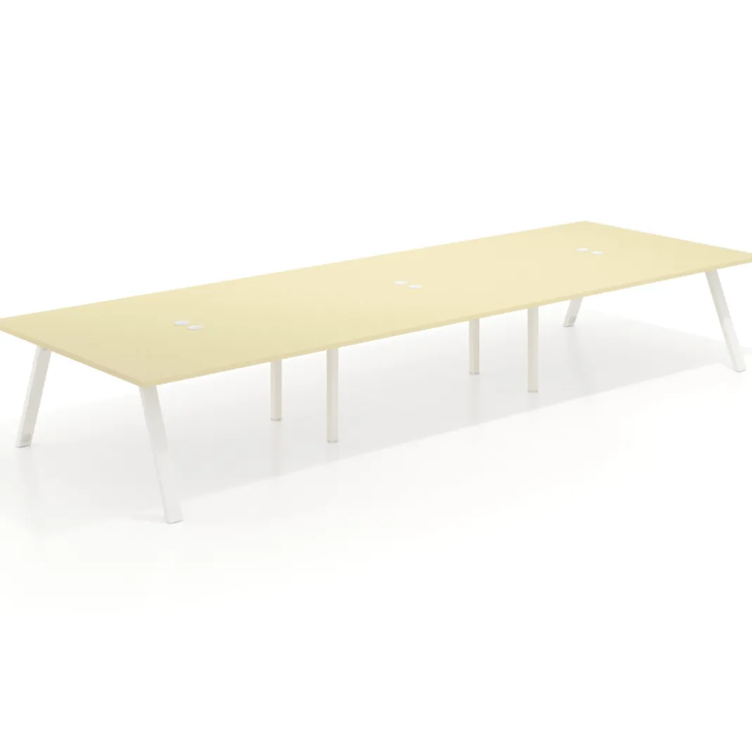Mesa de oficina coworking triple UvePro fondo 166, cantos rectos, estructura blanca