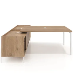 Mesa de oficina doble con pedestal cajonera Kube, encimera única, estructura blanca