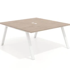 Mesa de oficina doble UvePro fondo 166, cantos rectos, estructura blanca