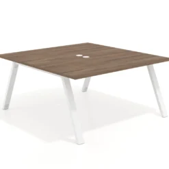 Mesa de oficina doble UvePro fondo 166, cantos rectos, estructura blanca