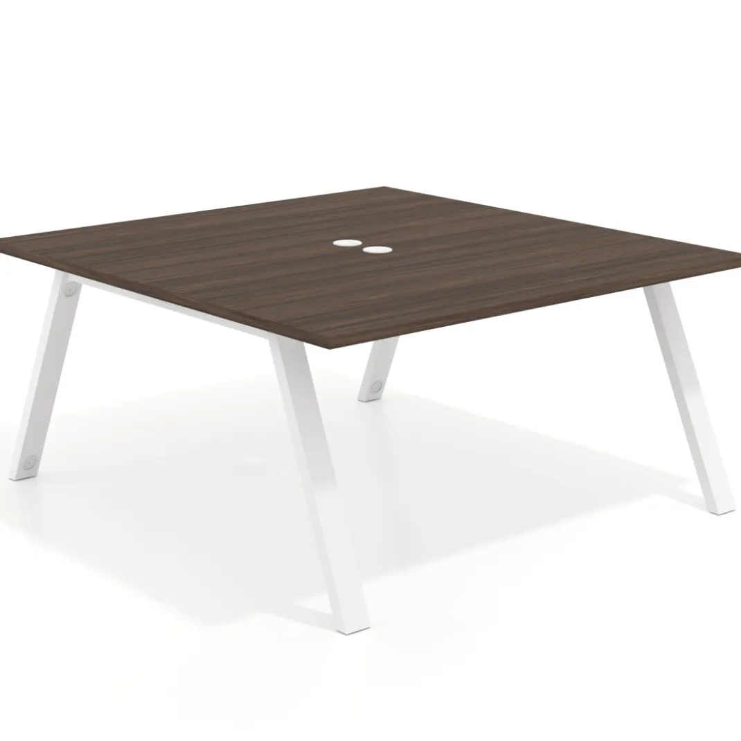 Mesa de oficina doble UvePro fondo 166, cantos rectos, estructura blanca