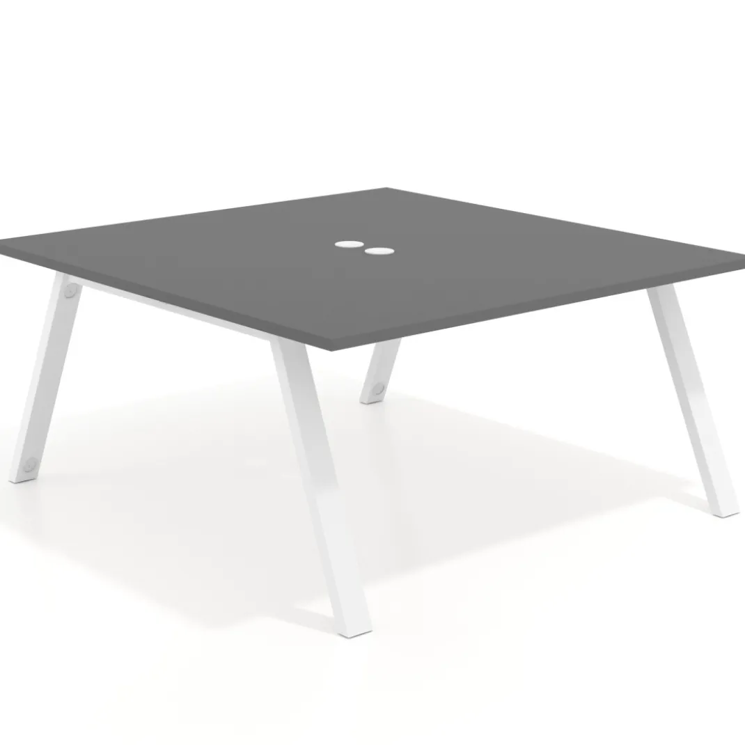 Mesa de oficina doble UvePro fondo 166, cantos rectos, estructura blanca