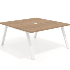 Mesa de oficina doble UvePro fondo 166, cantos rectos, estructura blanca