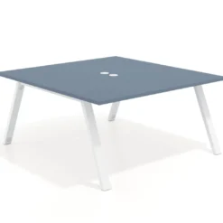 Mesa de oficina doble UvePro fondo 166, cantos rectos, estructura blanca