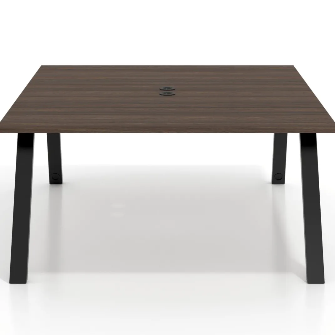 Mesa de oficina doble UvePro fondo 166, cantos rectos, estructura negra