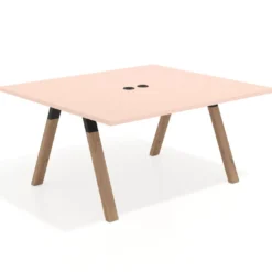 Mesa de oficina doble UvePro fondo 142, cantos rectos, estructura negra/madera