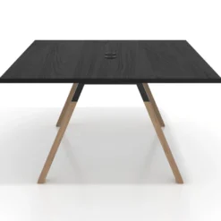 Mesa de oficina doble UvePro fondo 142, cantos rectos, estructura negra/madera