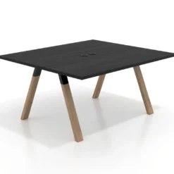 Mesa de oficina doble UvePro fondo 142, cantos rectos, estructura negra/madera