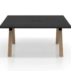 Mesa de oficina doble UvePro fondo 142, cantos rectos, estructura negra/madera