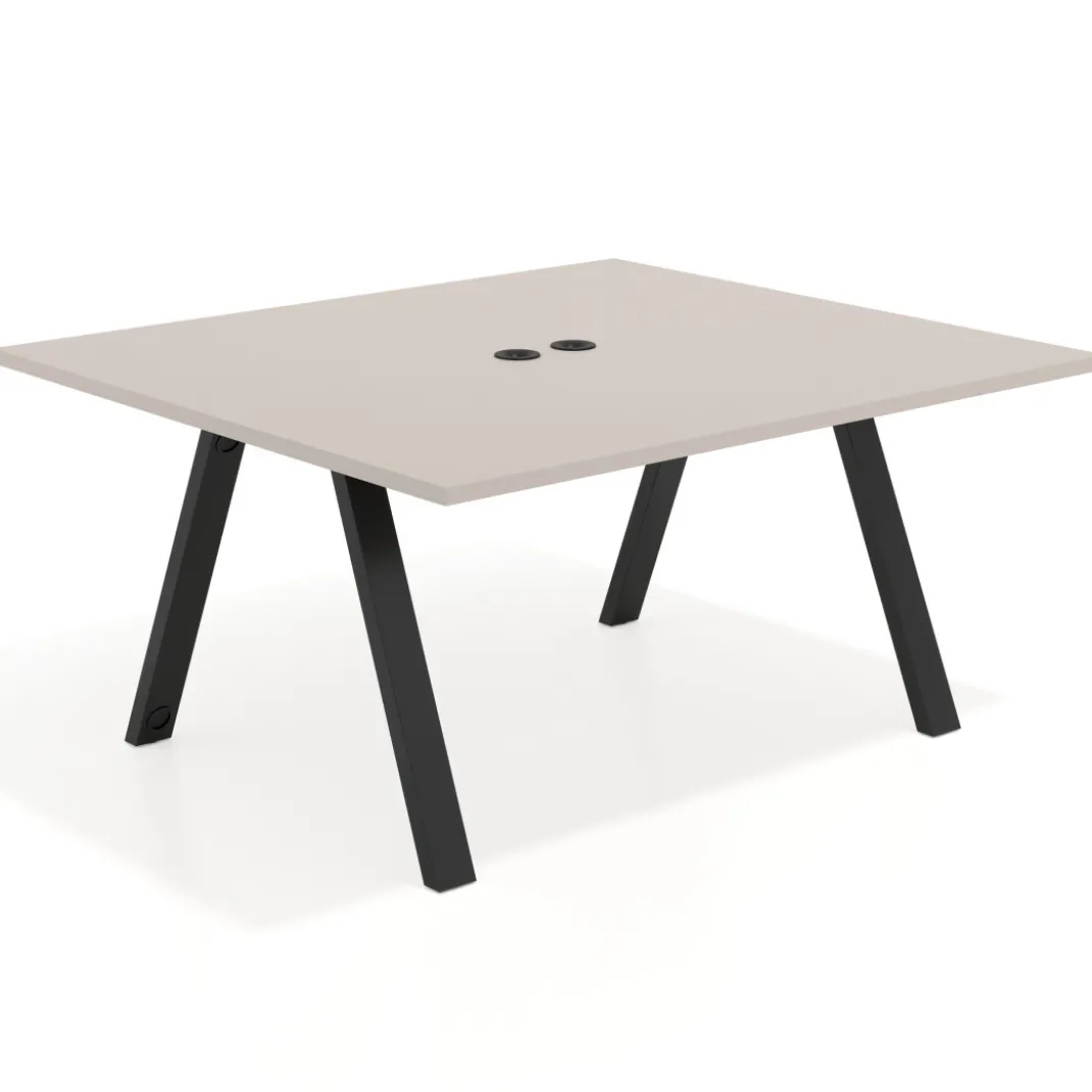 Mesa de oficina doble UvePro fondo 142, cantos rectos, estructura negra