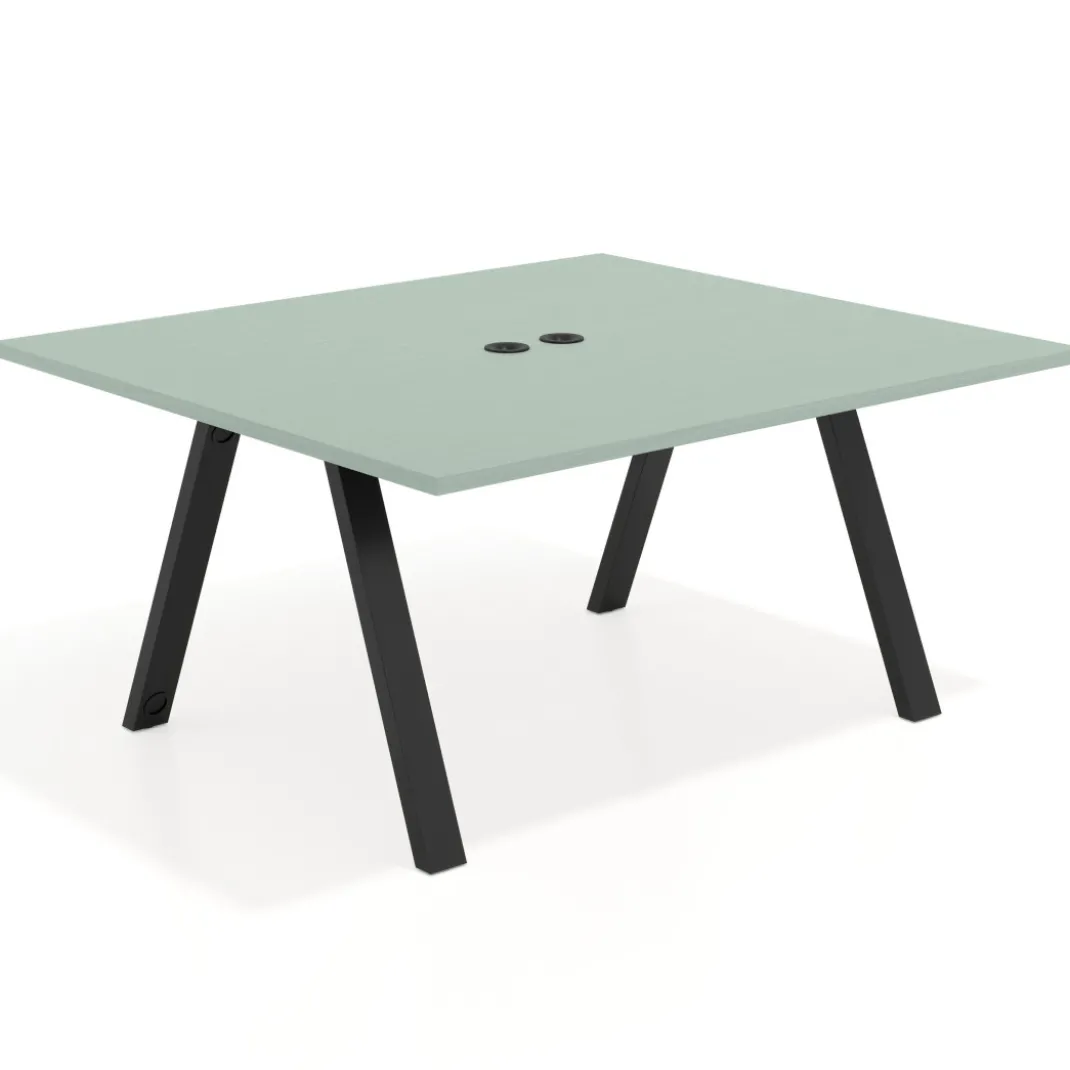 Mesa de oficina doble UvePro fondo 142, cantos rectos, estructura negra