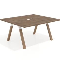 Mesa de oficina doble UvePro fondo 142, cantos rectos, estructura blanca/madera